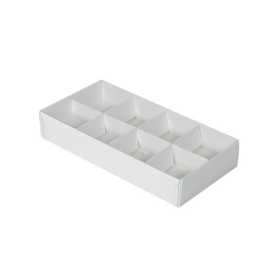 50 Pack of White Card Chocolate Sweet Soap Product Reatail Gift Box - 8 bay 3cm Compartments - Clear Slide On Lid - 16x8x3cm