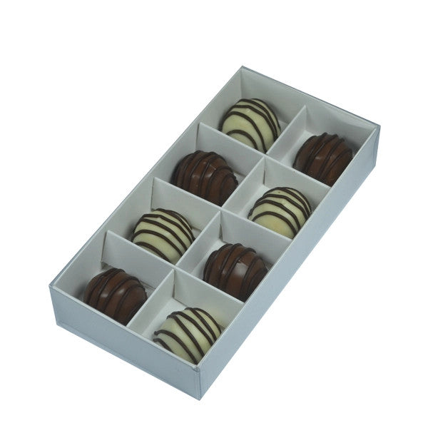 50 Pack of White Card Chocolate Sweet Soap Product Reatail Gift Box - 8 bay 3cm Compartments - Clear Slide On Lid - 16x8x3cm