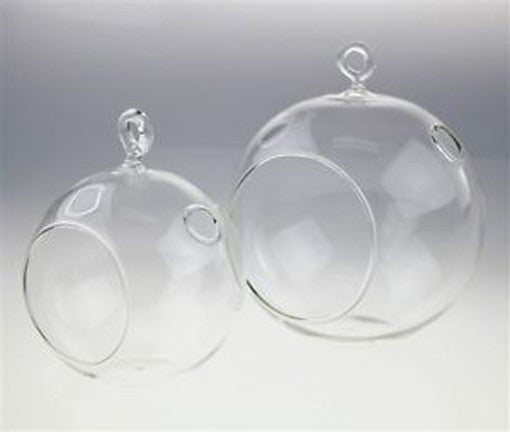 10 x Hanging Clear Glass Ball Tealight Candle Holder  - 10cm Diameter / High - Wedding Globe Decoration Terrarium Succulent Plant Mini Garden Holder Decor Craft Gift