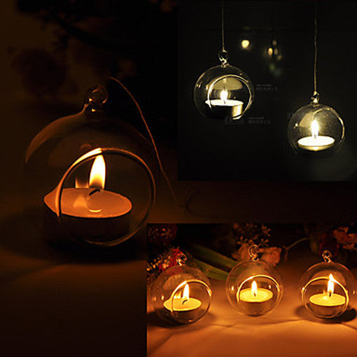 10 x Hanging Clear Glass Ball Tealight Candle Holder  - 8cm Diameter / High - Wedding Globe Decoration Terrarium Succulent Plant Mini Garden Holder Decor Craft Gift