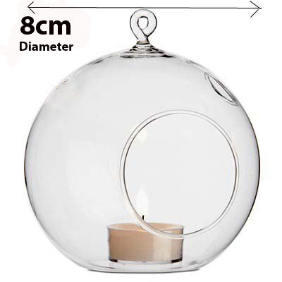 24 Bulk Buy of Hanging Clear Glass Ball Tealight Candle Holder  - 8cm Diameter / High - Wedding Globe Decoration Terrarium Succulent Plant Mini Garden Holder Decor Craft Gift