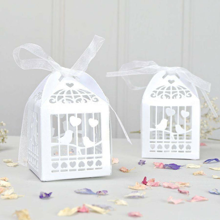 50 Piece Pack - White Dove Bird Heart Wedding Bomboniere Favor Lolly Gift Card Box