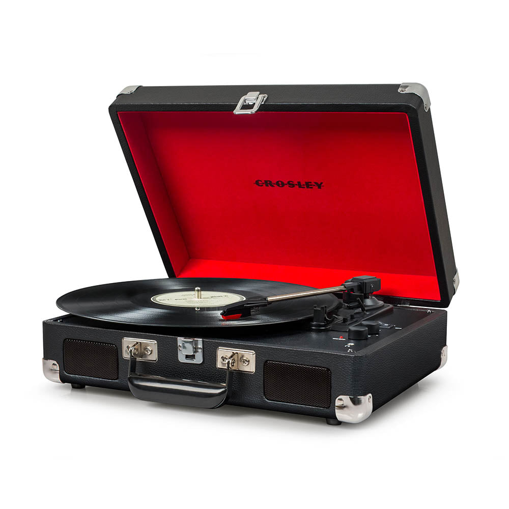 Crosley Cruiser Bluetooth Portable Turntable - Black + Bundled HolySmoke Bluetooth Retro Speaker - Black