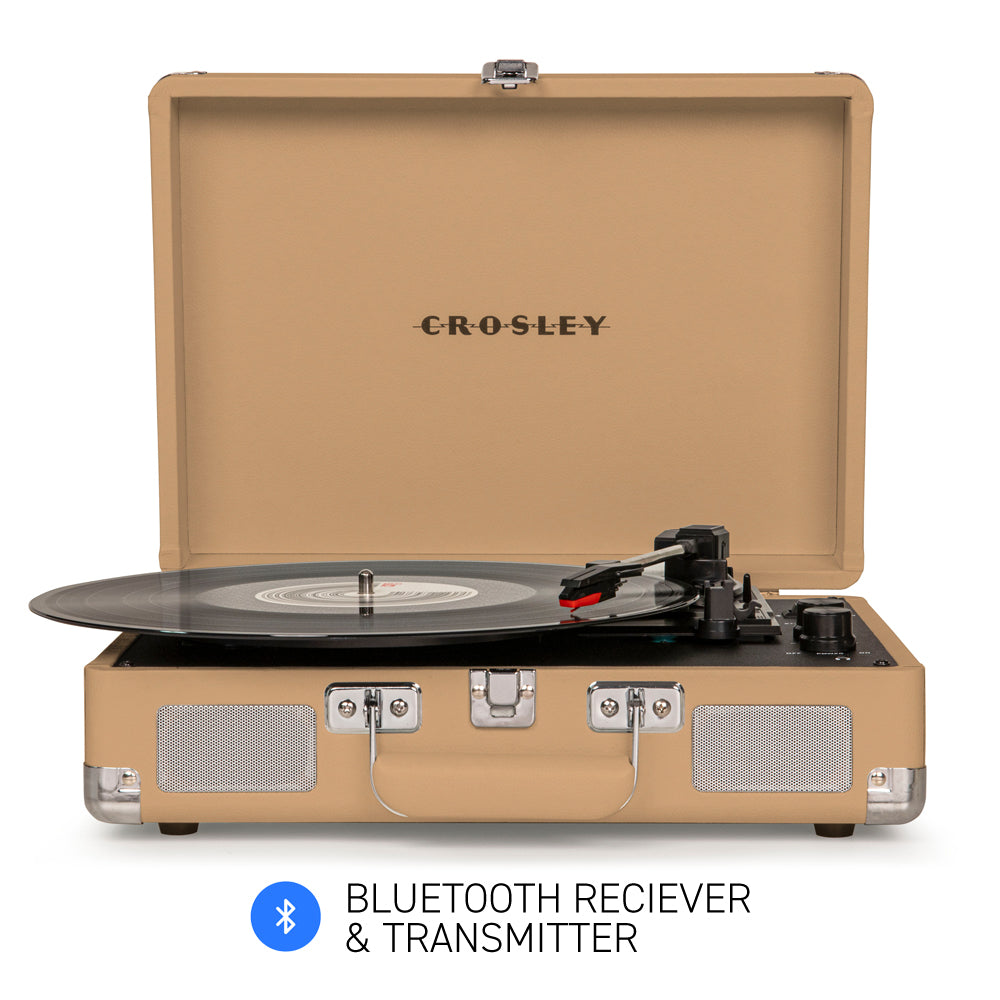 Crosley Cruiser Bluetooth Portable Turntable - Light Tan + Bundled HolySmoke Bluetooth Retro Speaker - Black