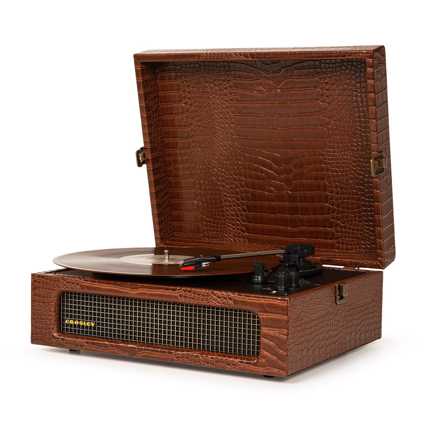 Crosley Voyager Bluetooth Portable Turntable - Brown Croc + Bundled Crosley Record Storage Display Stand