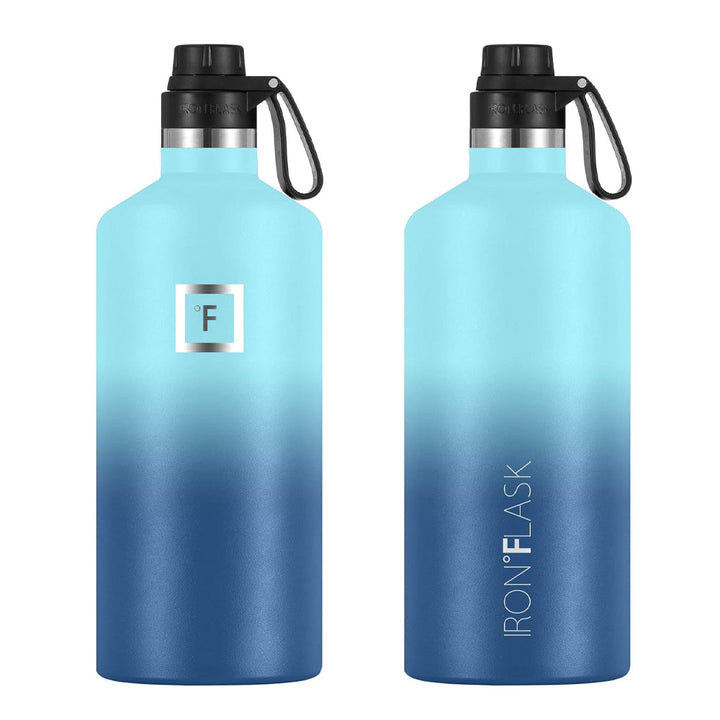 Iron Flask Narrow Mouth Bottle with Spout Lid, Blue Waves, 64oz/1900ml