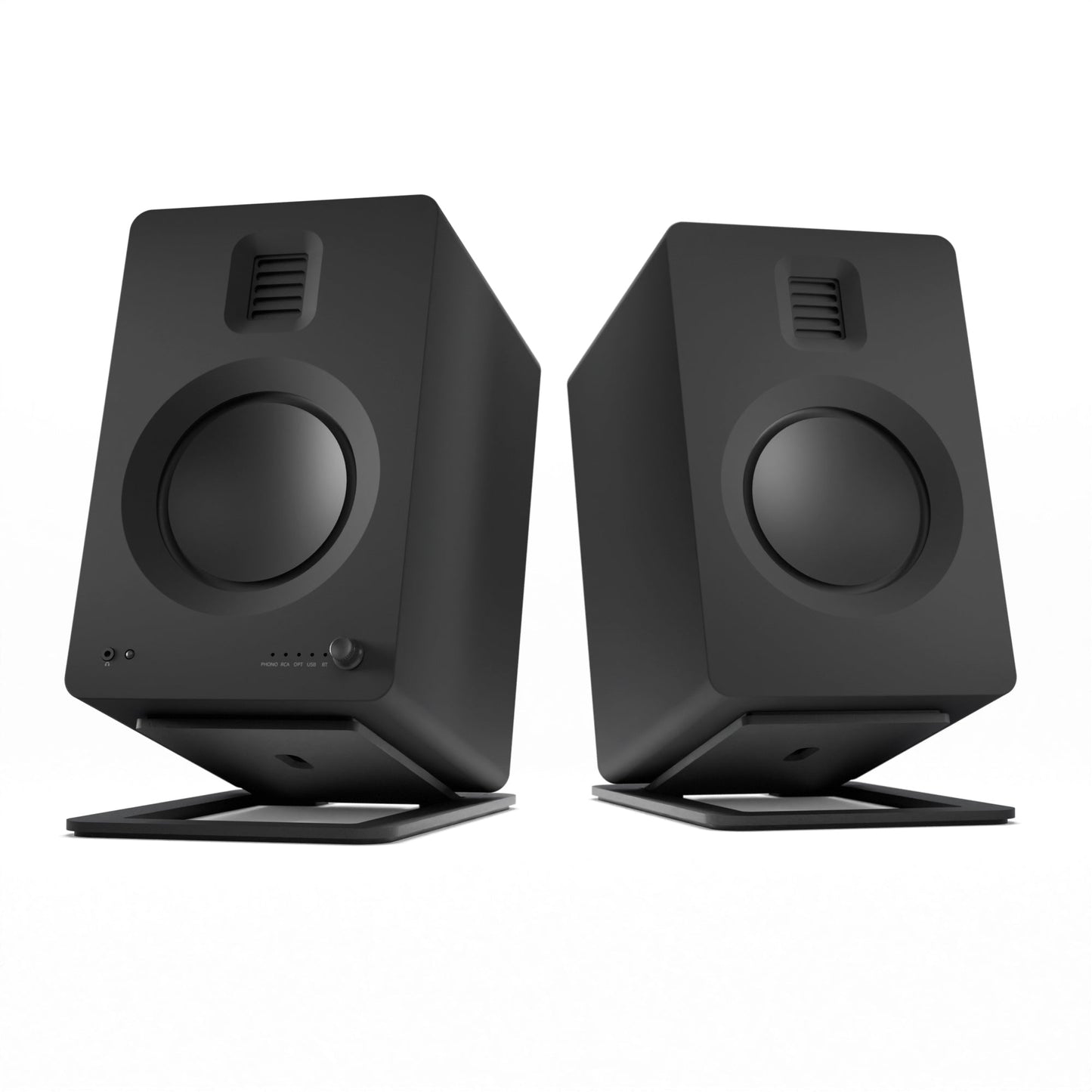 Kanto TUK 260W Powered Bookshelf Speakers with Headphone Out, USB Input, Dedicated Phono Pre-amp, Bluetooth - Pair, Matte Black with S6 Black Stand Bundle