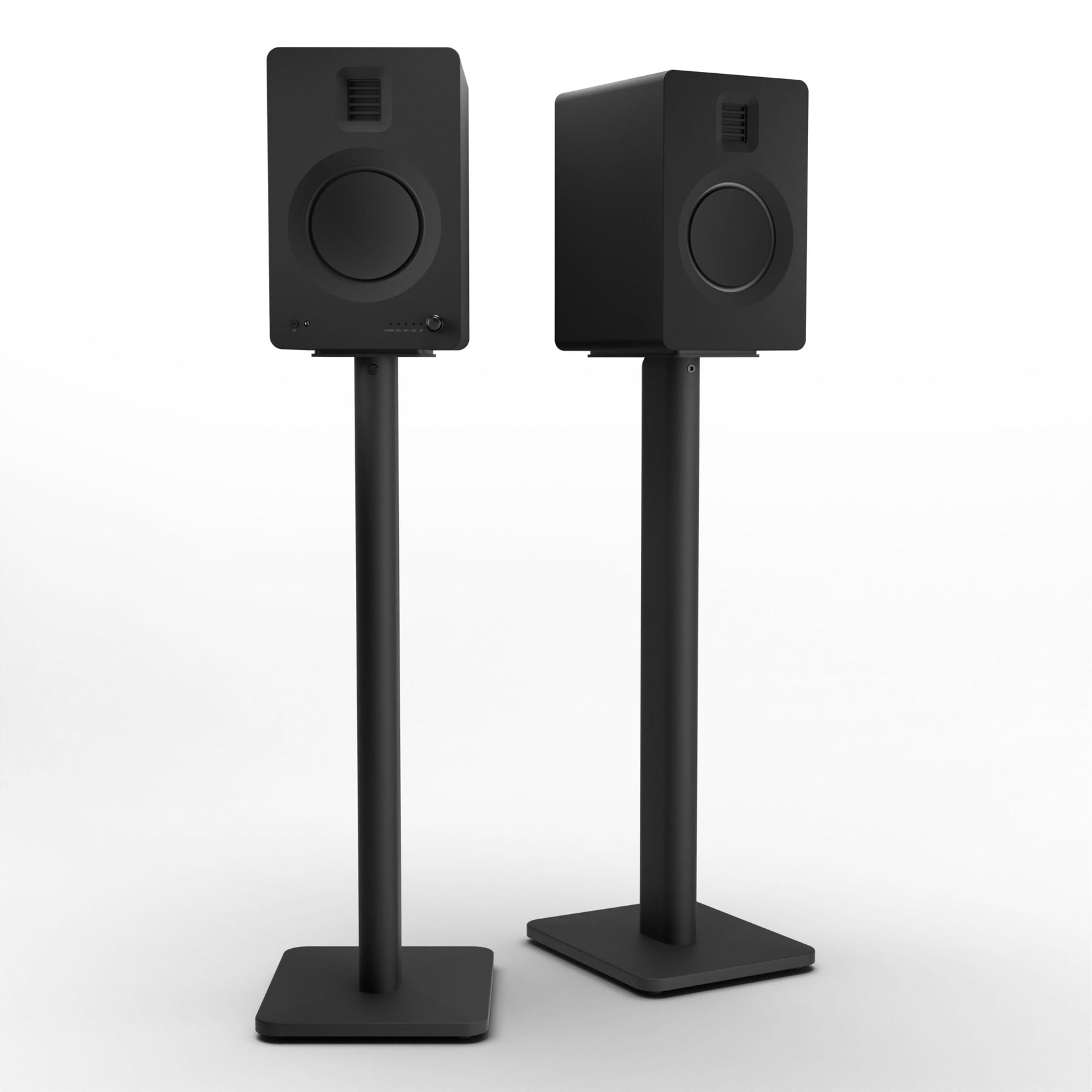 Kanto TUK 260W Powered Bookshelf Speakers with - Pair, Matte Black with SP26PL Black Stand Bundle