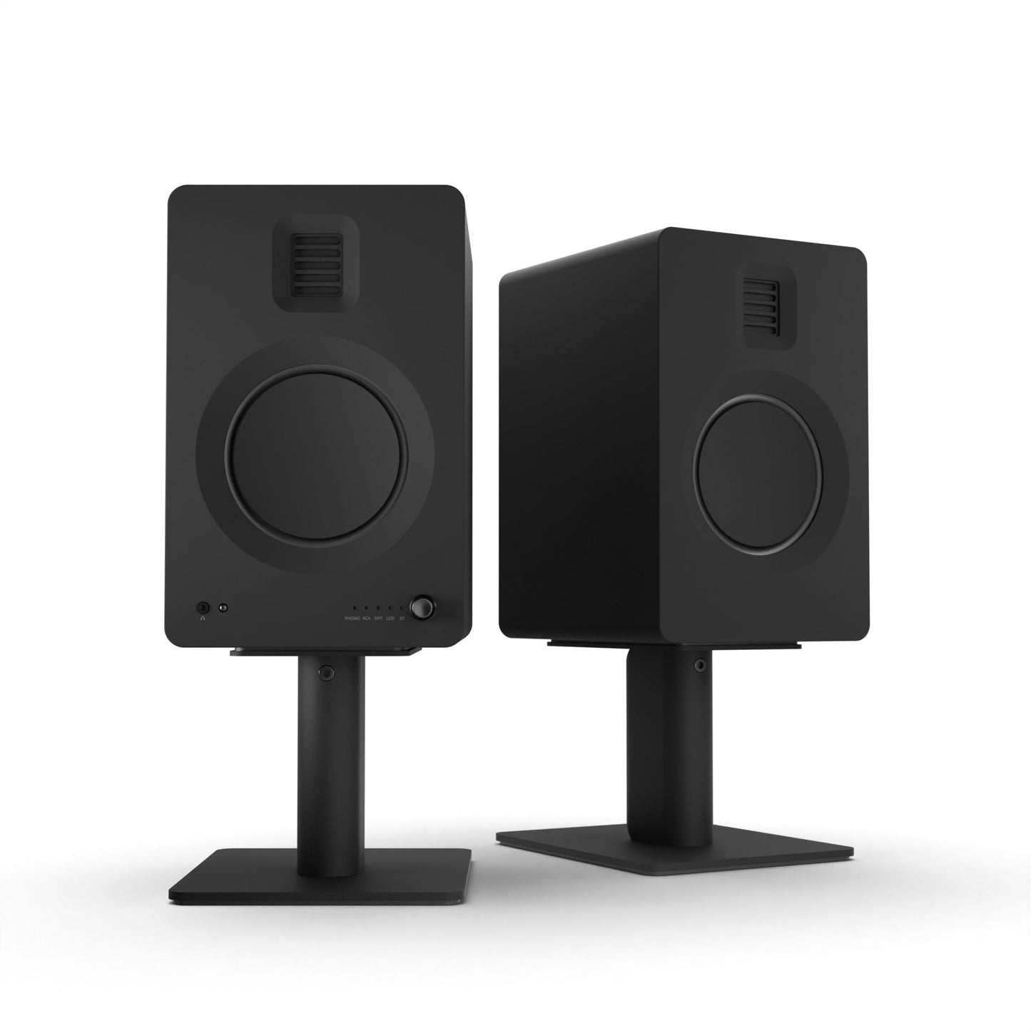 Kanto TUK 260W Powered Bookshelf Speakers with - Pair, Matte Black with SP6HD Black Stand Bundle