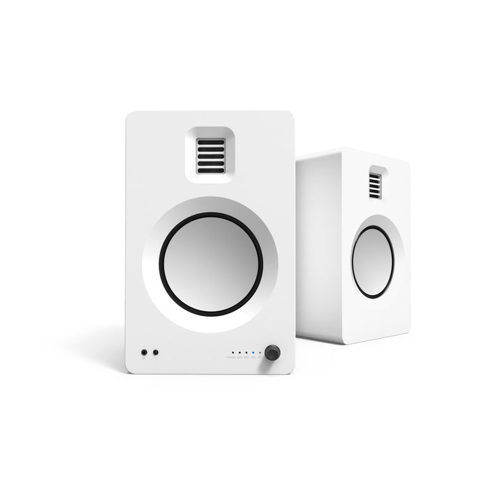 Kanto TUK 260W Powered Bookshelf Speakers with Headphone Out, USB Input, Dedicated Phono Pre-amp, Bluetooth - Pair, Matte White with S6W White Stand Bundle