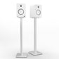 Kanto TUK 260W Powered Bookshelf Speakers with - Pair, Matte White with SP32PLW White Stand Bundle