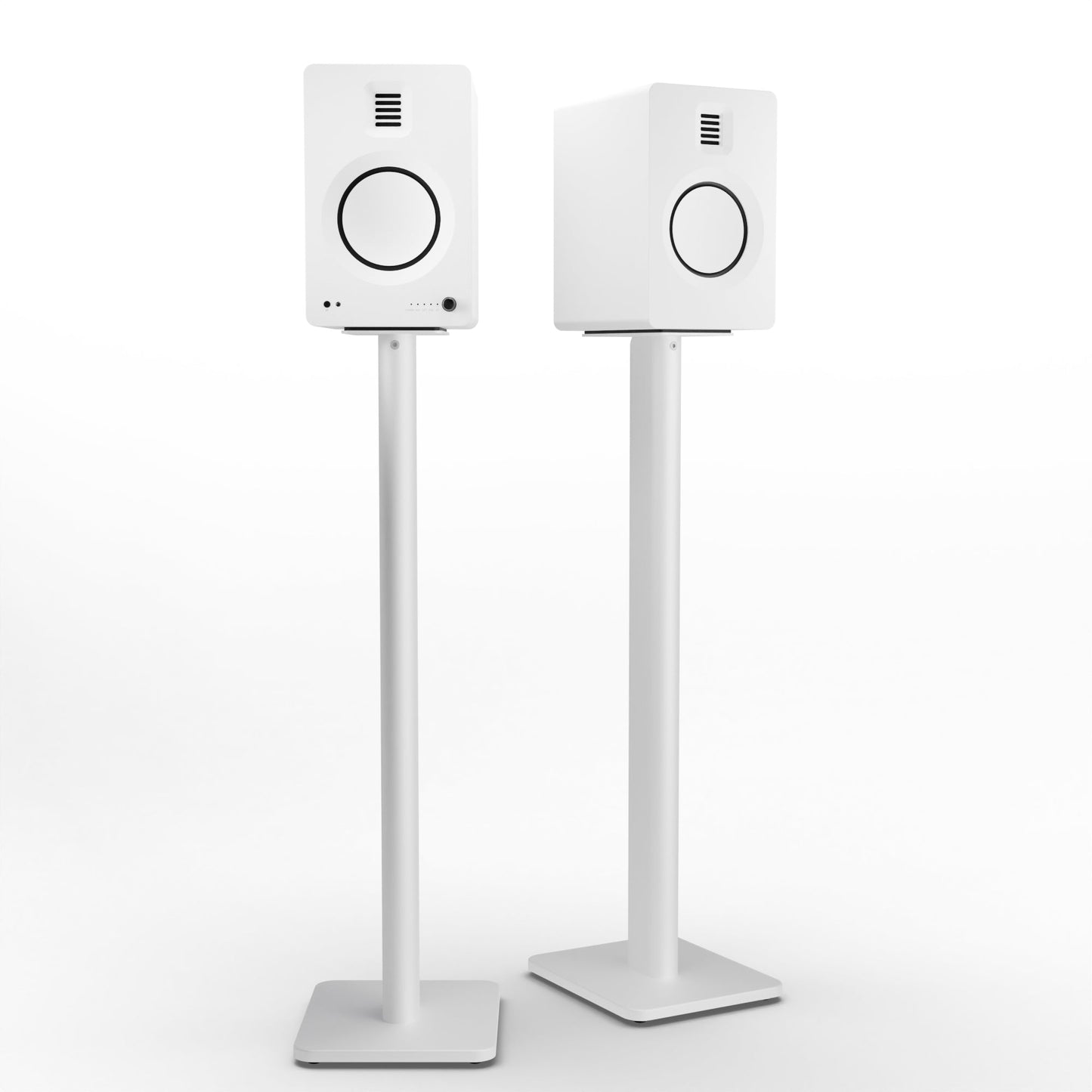 Kanto TUK 260W Powered Bookshelf Speakers with - Pair, Matte White with SP32PLW White Stand Bundle