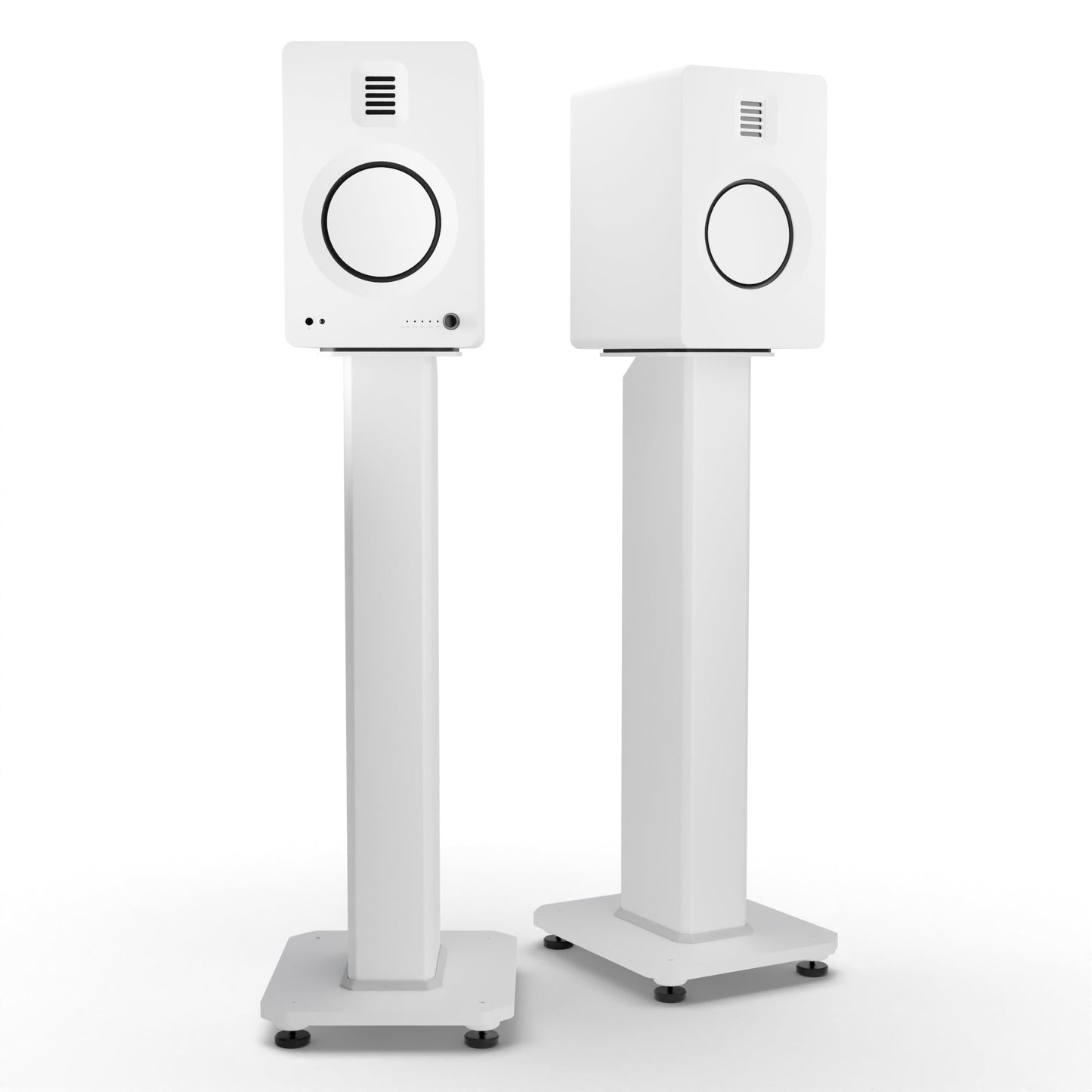 Kanto TUK 260W Powered Bookshelf Speakers with - Pair, Matte White with SX26W White Stand Bundle