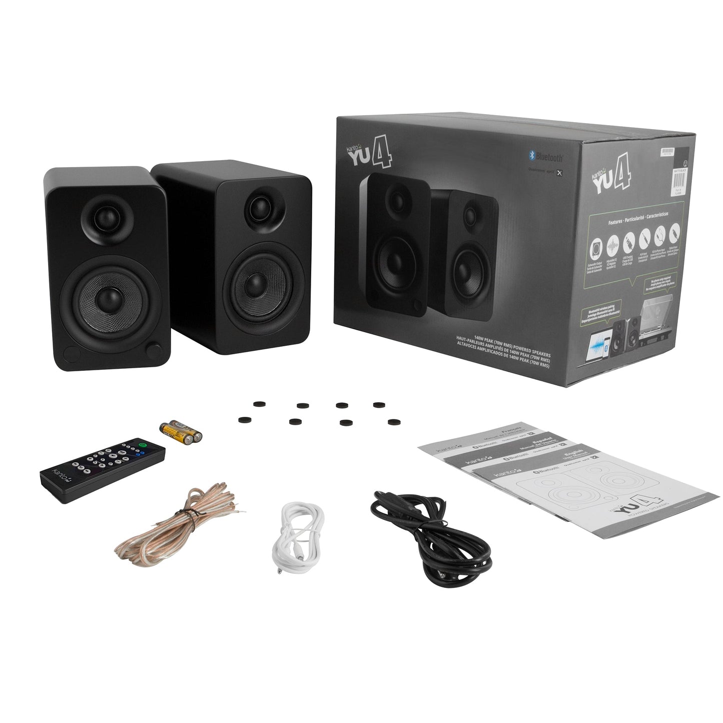 Kanto YU4 140W Powered Bookshelf Speakers with Bluetooth and Phono Preamp - Pair, Matte Black