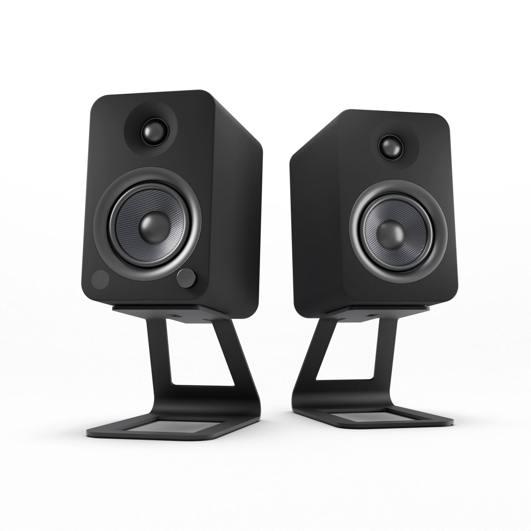 Kanto YU4 140W Powered Bookshelf Speakers with Bluetooth and Phono Preamp - Pair, Matte Black with SE4 Black Stand Bundle