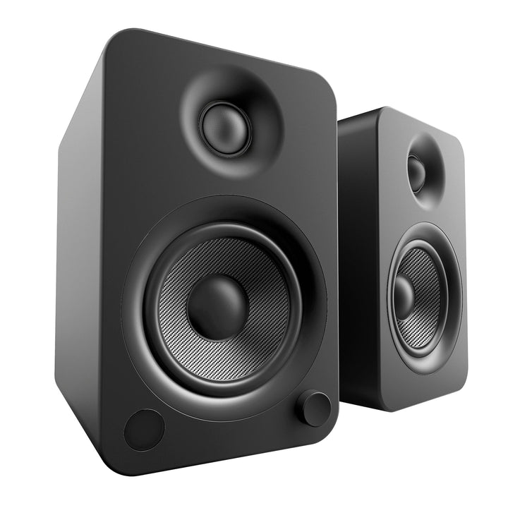 Kanto YU4 140W Powered Bookshelf Speakers with Bluetooth and Phono Preamp - Pair, Matte Black with SX26 Black Stand Bundle