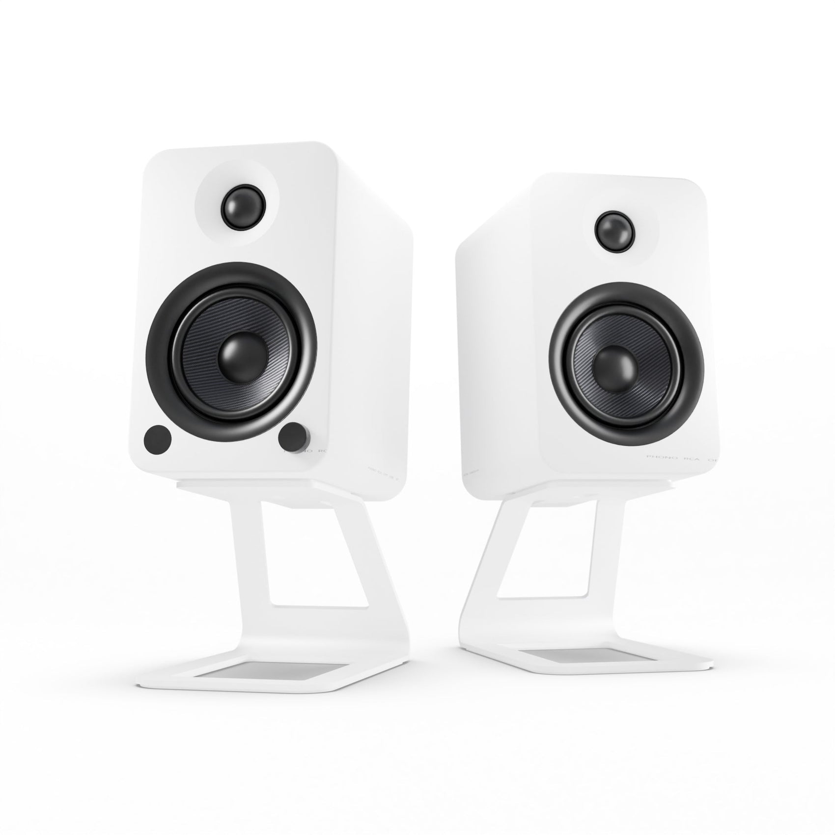 Kanto YU4 140W Powered Bookshelf Speakers with Bluetooth and Phono Preamp - Pair, Matte White with SE4W White Stand Bundle