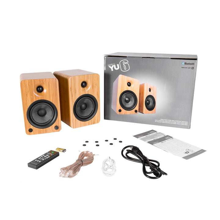 Kanto YU6 200W Powered Bookshelf Speakers with Bluetooth and Phono Preamp - Pair, Bamboo