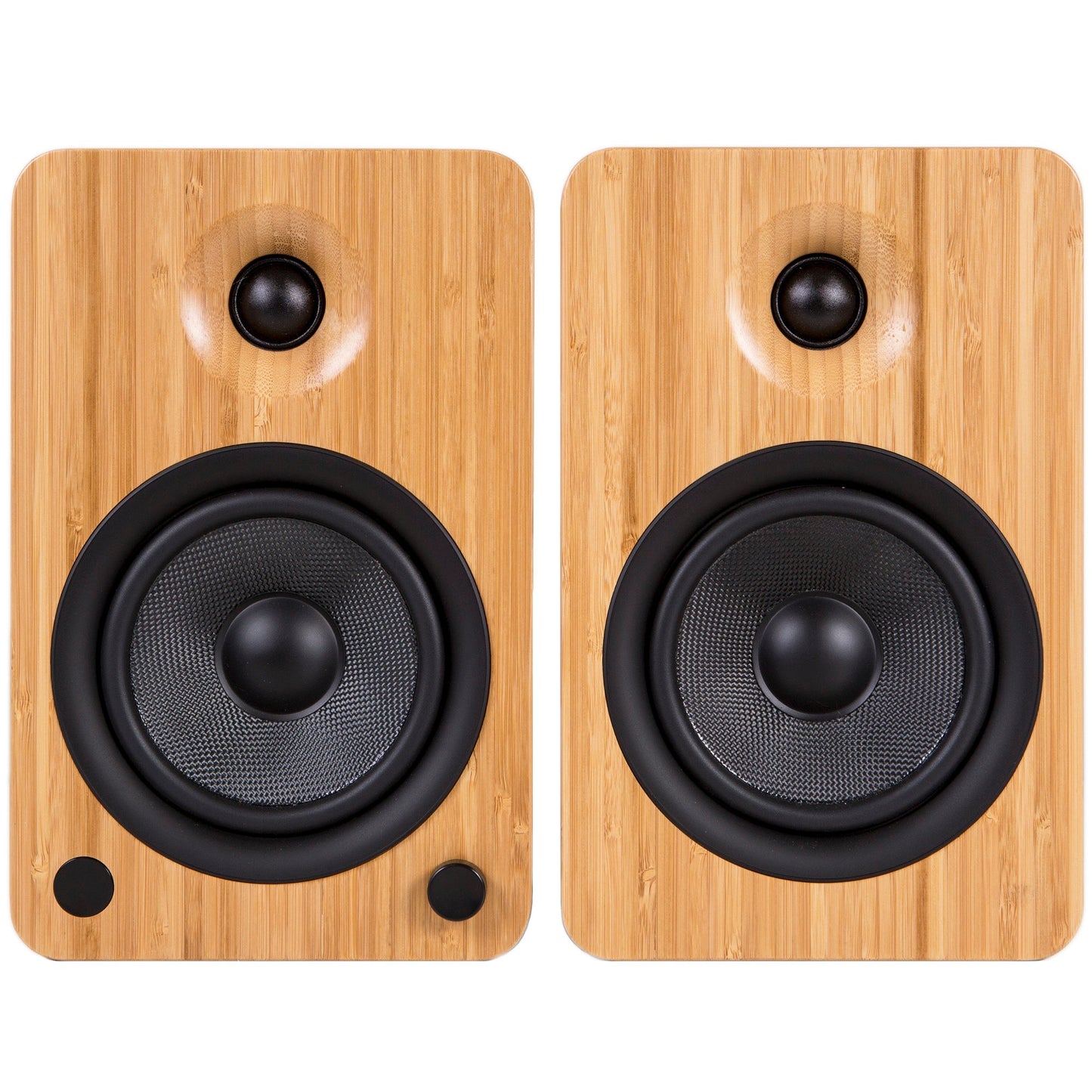 Kanto YU6 200W Powered Bookshelf Speakers with Bluetooth and Phono Preamp - Pair, Bamboo with SX26 Black Stand Bundle