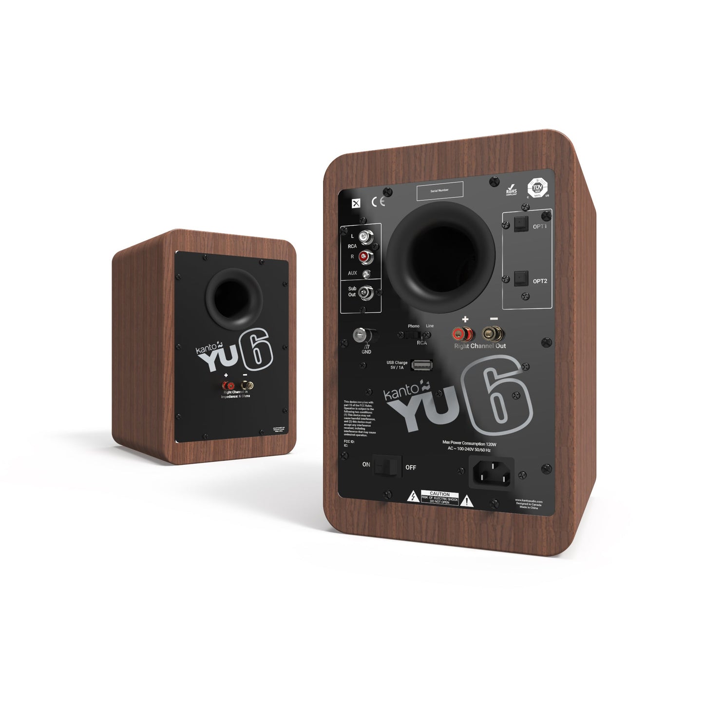 Kanto YU6 200W Powered Bookshelf Speakers with Bluetooth and Phono Preamp - Pair, Walnut