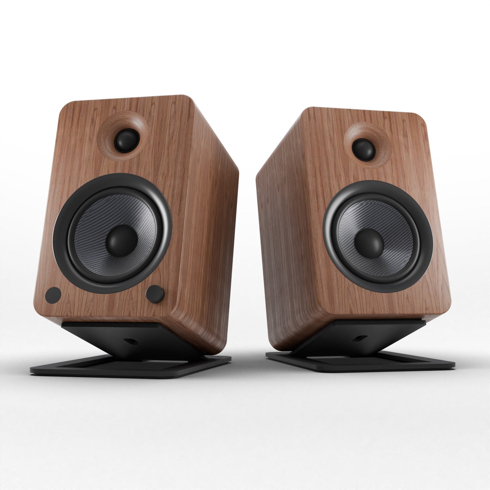 Kanto YU6 200W Powered Bookshelf Speakers with Bluetooth and Phono Preamp - Pair, Walnut with S6 Black Stand Bundle