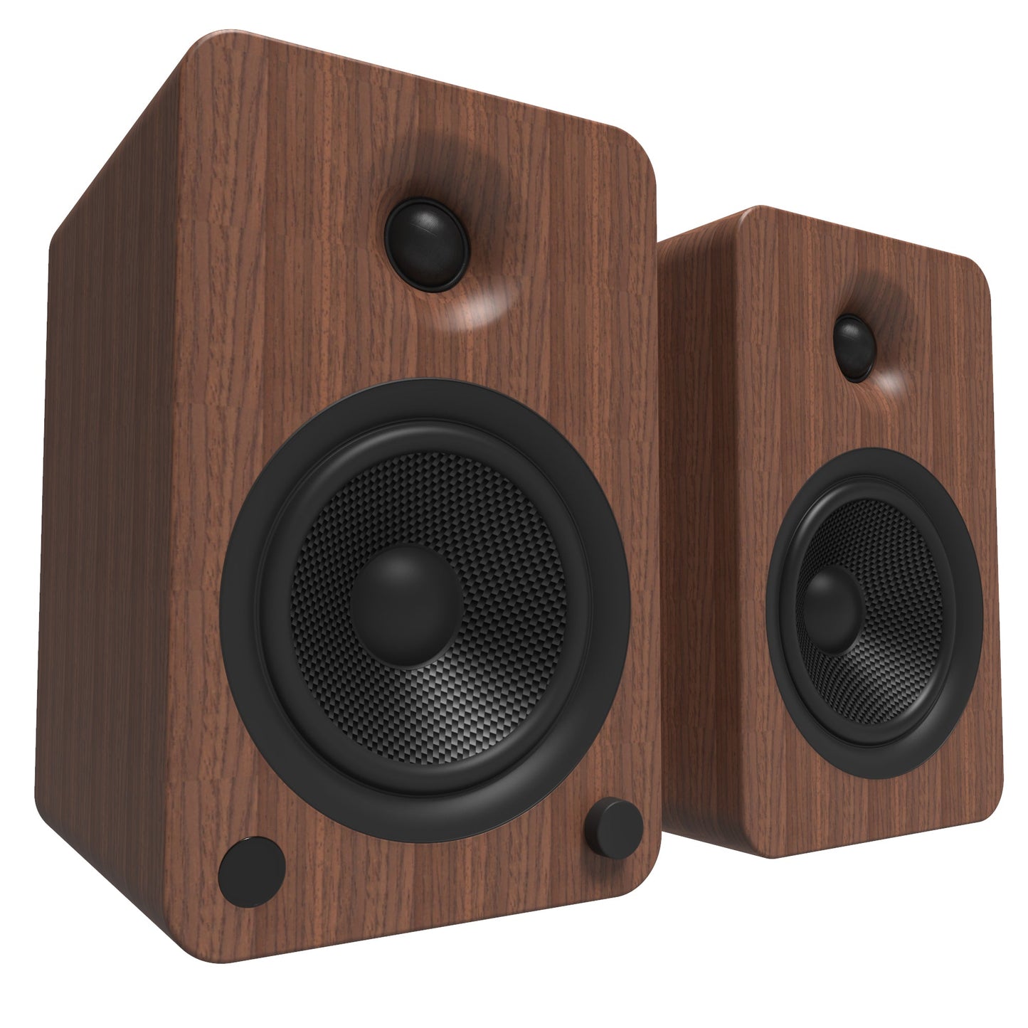 Kanto YU6 200W Powered Bookshelf Speakers with Bluetooth and Phono Preamp - Pair, Walnut with SE6 Black Stand Bundle