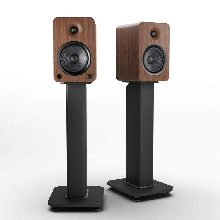 Kanto YU6 200W Powered Bookshelf Speakers with Bluetooth and Phono Preamp - Pair, Walnut with SX22 Black Stand Bundle