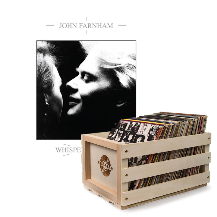 Crosley Record Storage Crate & John Farnham Whispering Jack Vinyl Album Bundle