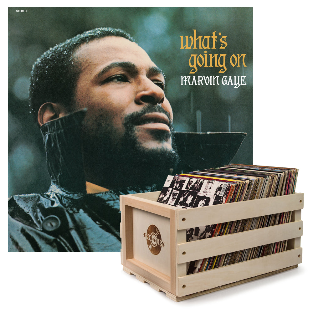 Crosley Record Storage Crate & Marvin Gaye What's Going On - Vinyl Album Bundle