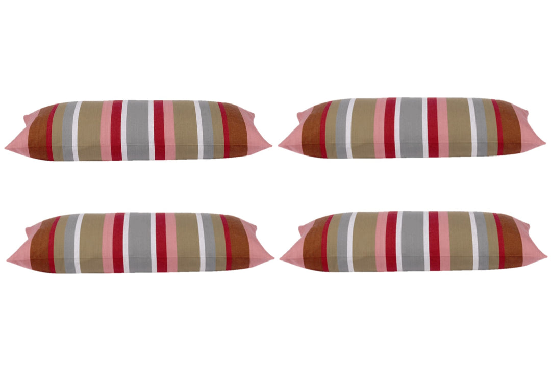 Pack of 4 Corban Rose Pink Based Striped Cushion Cover Multicoloured Rectangle 35x70cm