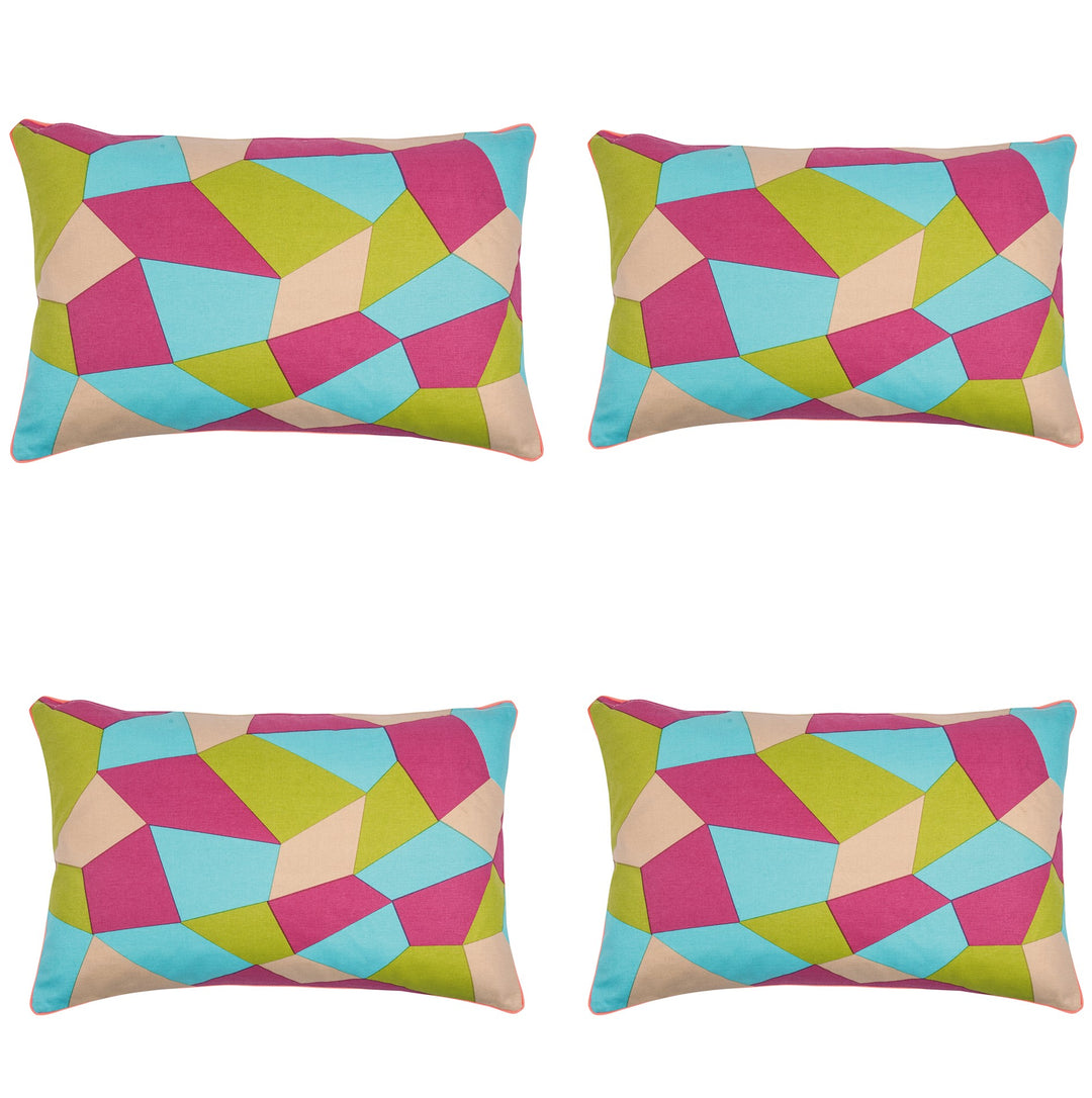 Pack of 4 Geo Green Geometric Design Rectangle 40x60cm Cushion Covers