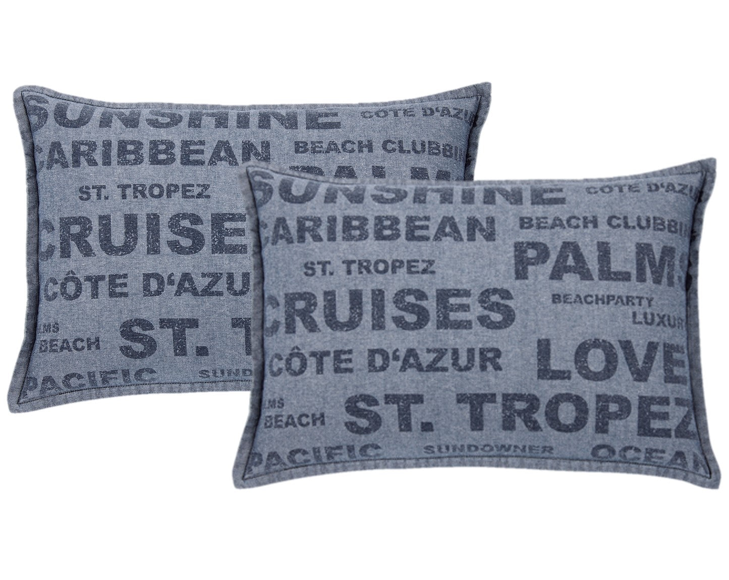 Pack of 2 Denim Sunshine Wording Cushion Cover Cruises, Caribbean, Love etc