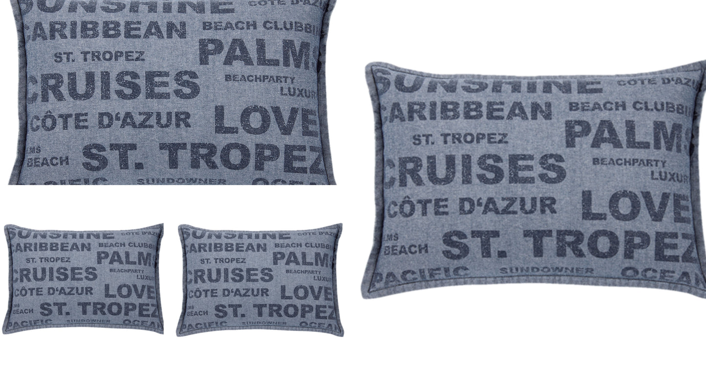 Pack of 4 Denim Sunshine Wording Cushion Cover Cruises, Caribbean, Love etc