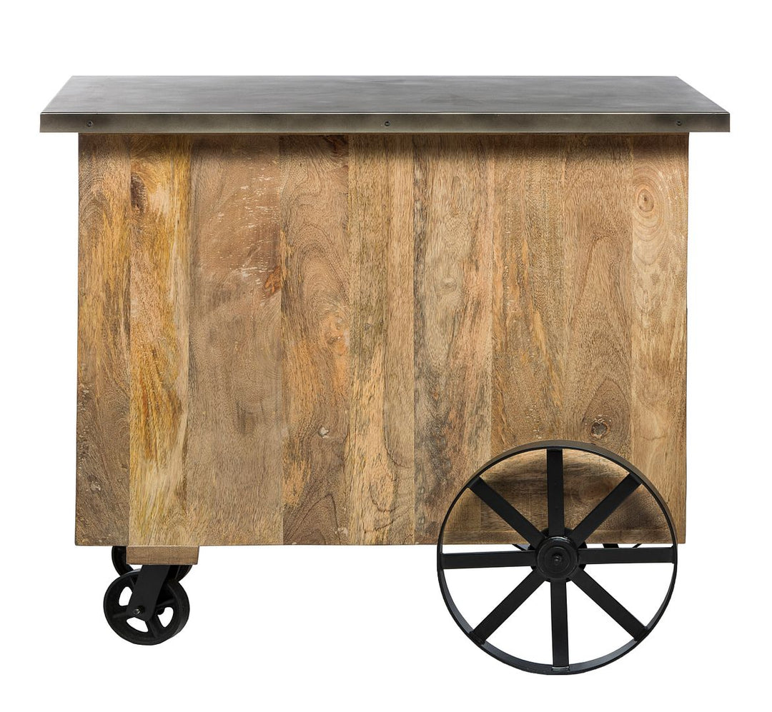 Industrial Style Wooden Bar Cart Drinks Trolley