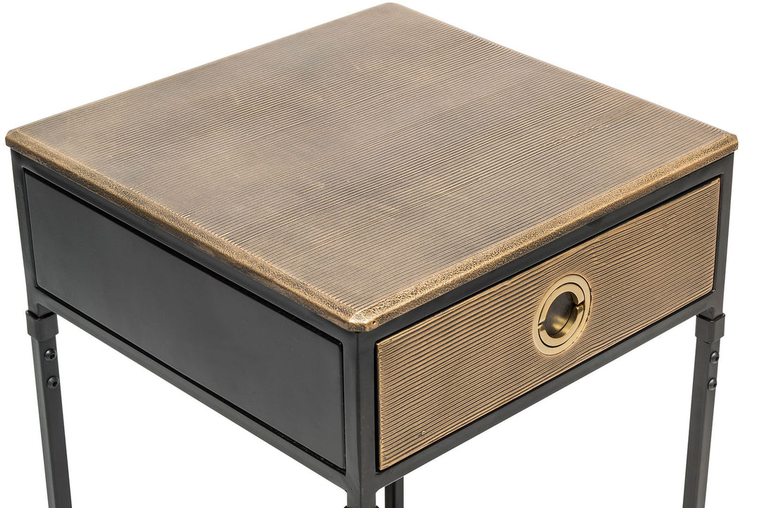 Black Bedside Table with Storage Drawer and Gold Finished Textured Top