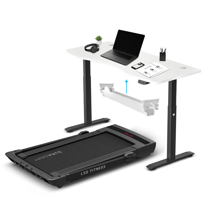 LSG Pacer M5 with Dual Motor Automatic Standing Desk 150cm in White/Black and Cable Management