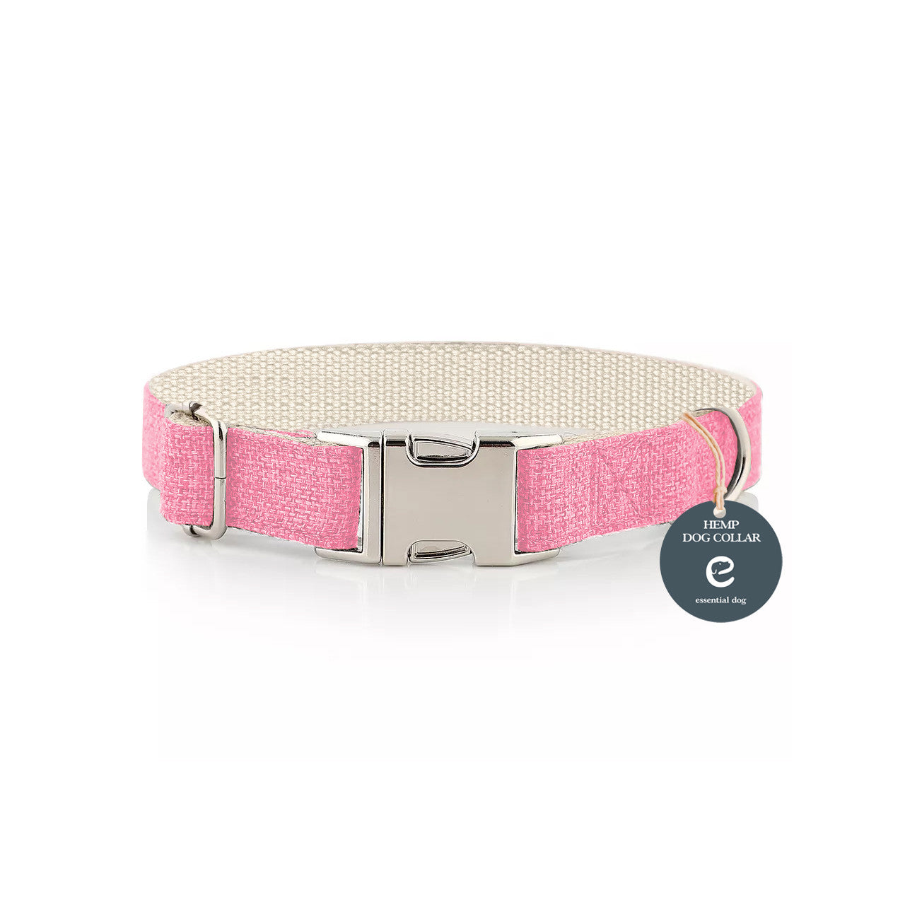 Natural Hemp & Cotton Dog Collar (Pretty Pink) MEDIUM