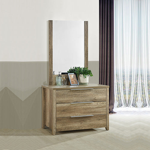 4 Pieces Bedroom Suite Natural Wood Like MDF Structure King Size Oak Colour Bed, Bedside Table & Dresser