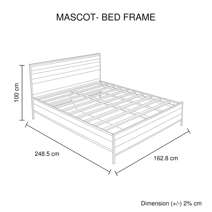 4 Pieces Bedroom Suite with Particle Board Contraction and Metal Legs Queen Size Oak Colour Bed, Bedside Table & Tallboy