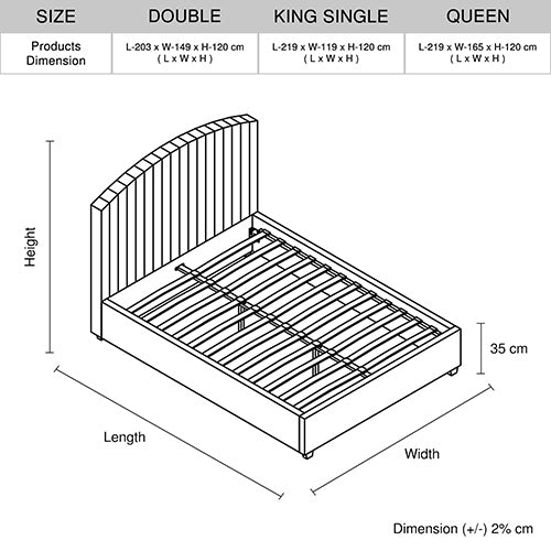 Camelia Double Size Bed Frame Pink Velvet Upholstery High Headboard Quality Slats Metal Structure