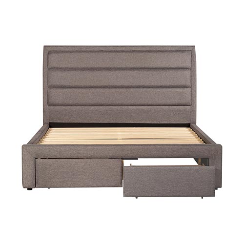 Storage Bed Frame King Size Upholstery Fabric in Light Grey with Base Drawers