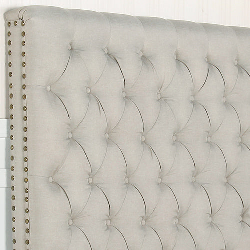 Bed Head King Size French Provincial Headboard Upholsterd Fabric Beige