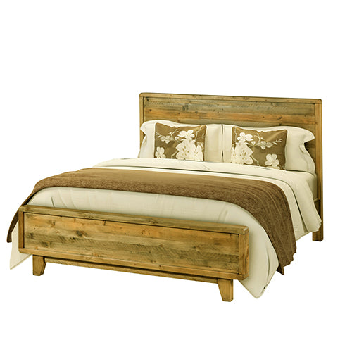 Double Size Wooden Bed Frame in Solid Wood Antique Design Light Brown