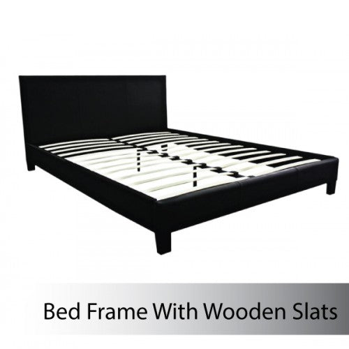 Double Size Leatheratte Bed Frame in Black Colour with Metal Joint Slat Base