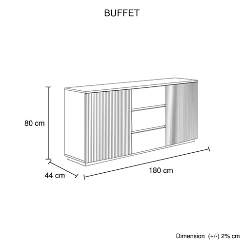 Buffet Ceramic Table Top MDF Cabinet Storage Stainless Steel In White