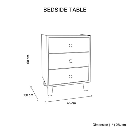 Bedside Table MDF 3 Drawers Side Table Night Stand Storage in Brown Colour