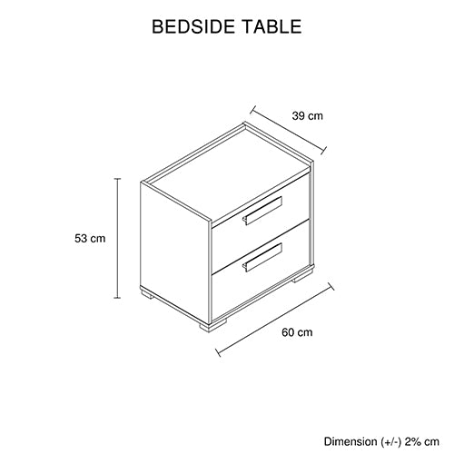 Bedside Table with 2 Storage Drawers MDF Combination of Black & Cement Colour Nightstand