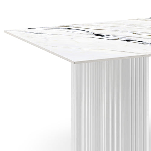 Dining Table Sintered Stone Top MDF Table Base High Glossy White