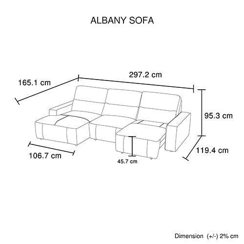 Albany 3 Seater Sectional Chaise Genuine Leather Sofa Bed