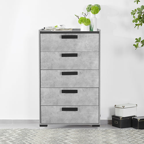 Dressing Chest With 6 Storage Drawers MDF Mirror Combination of Black & Cement Colour